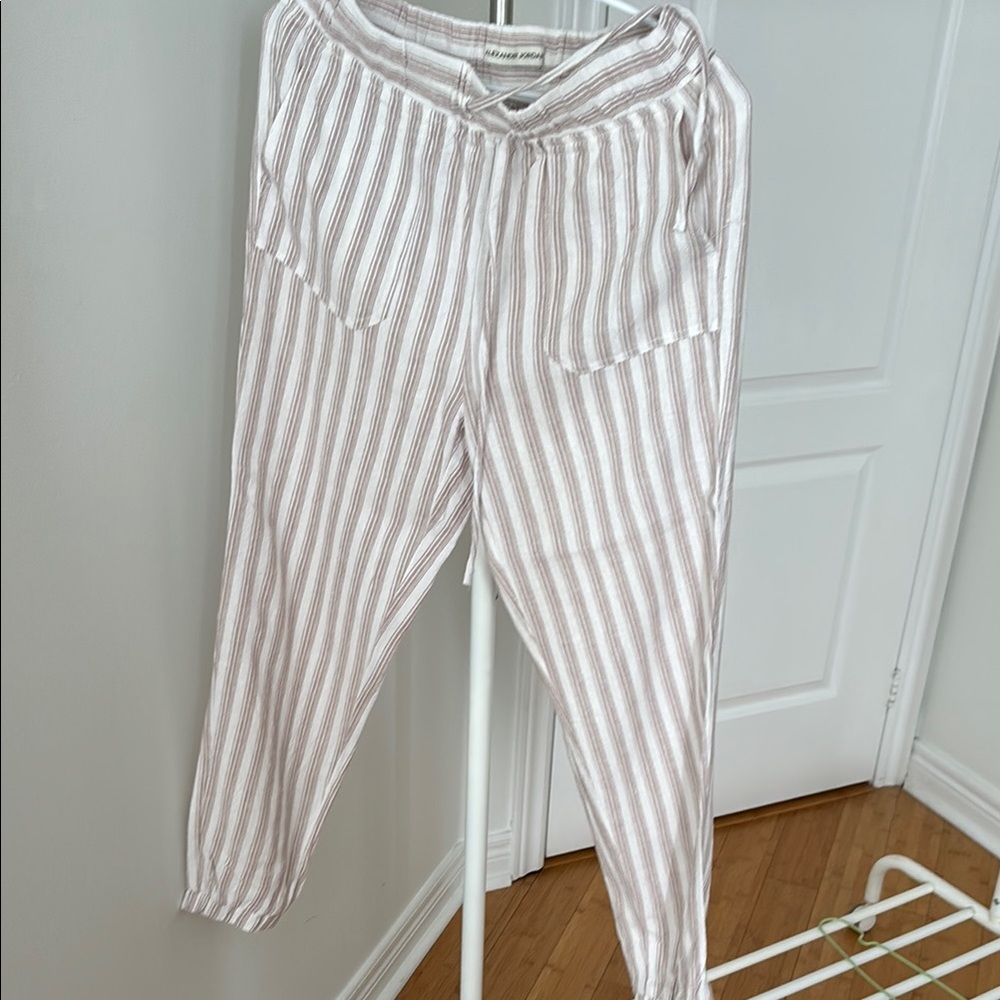 Madewell Striped Drawstring Linen-Blend Pants in Taupe/White
